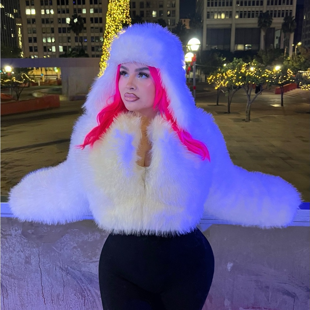 fashion Nova White fur coat